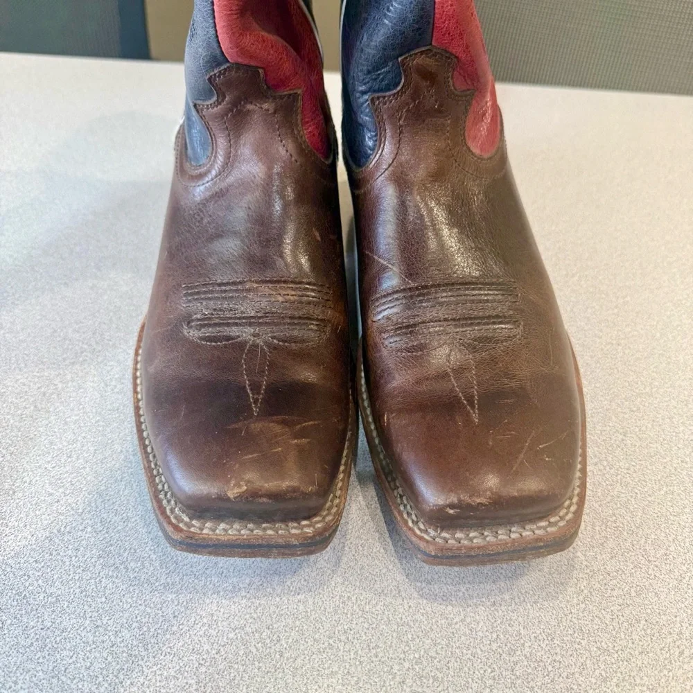 Twisted X Work Boots Men’s 9 D Lite Soft Square Toe Texas Flag Brown Leather